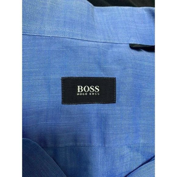 𝅺HUGO Boss 15 32/33 Mens Designer Blue Dress Shirt Work Office Business Smart - Picture 2 of 7